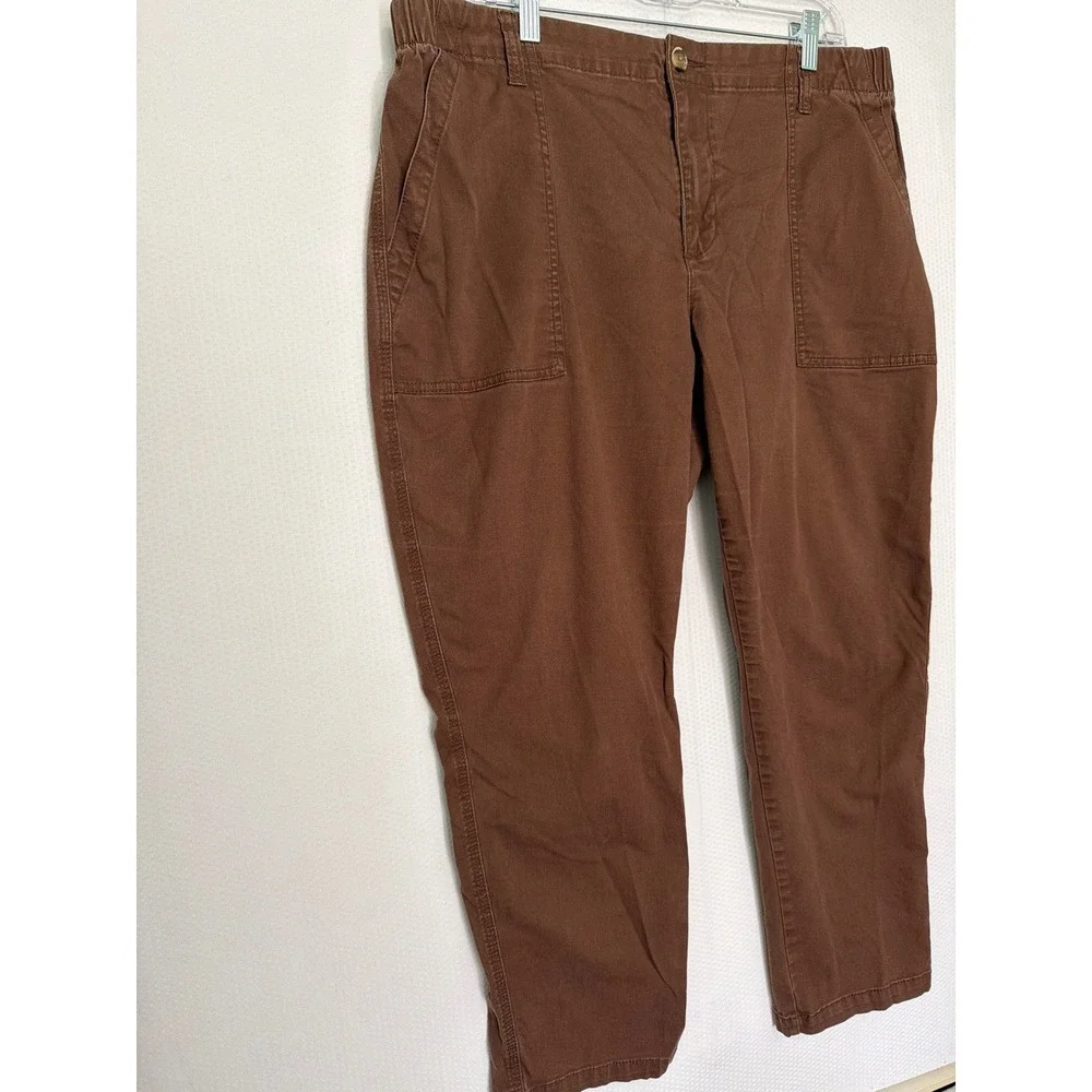 Old Navy Womens XL Brown Utility Pants Elastic Waist Patch Pocket Straight Leg